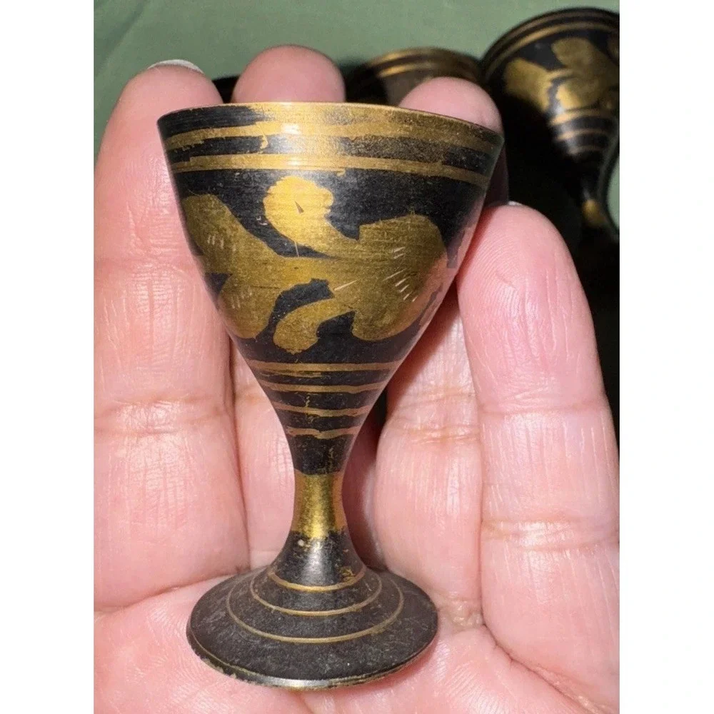 Mini brass goblets‎ set of 4 2
